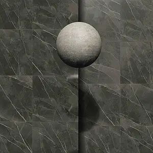 Background tile, Effect calacatta, Color black, Glazed porcelain stoneware, 119.2x119.2 cm, Finish Honed
