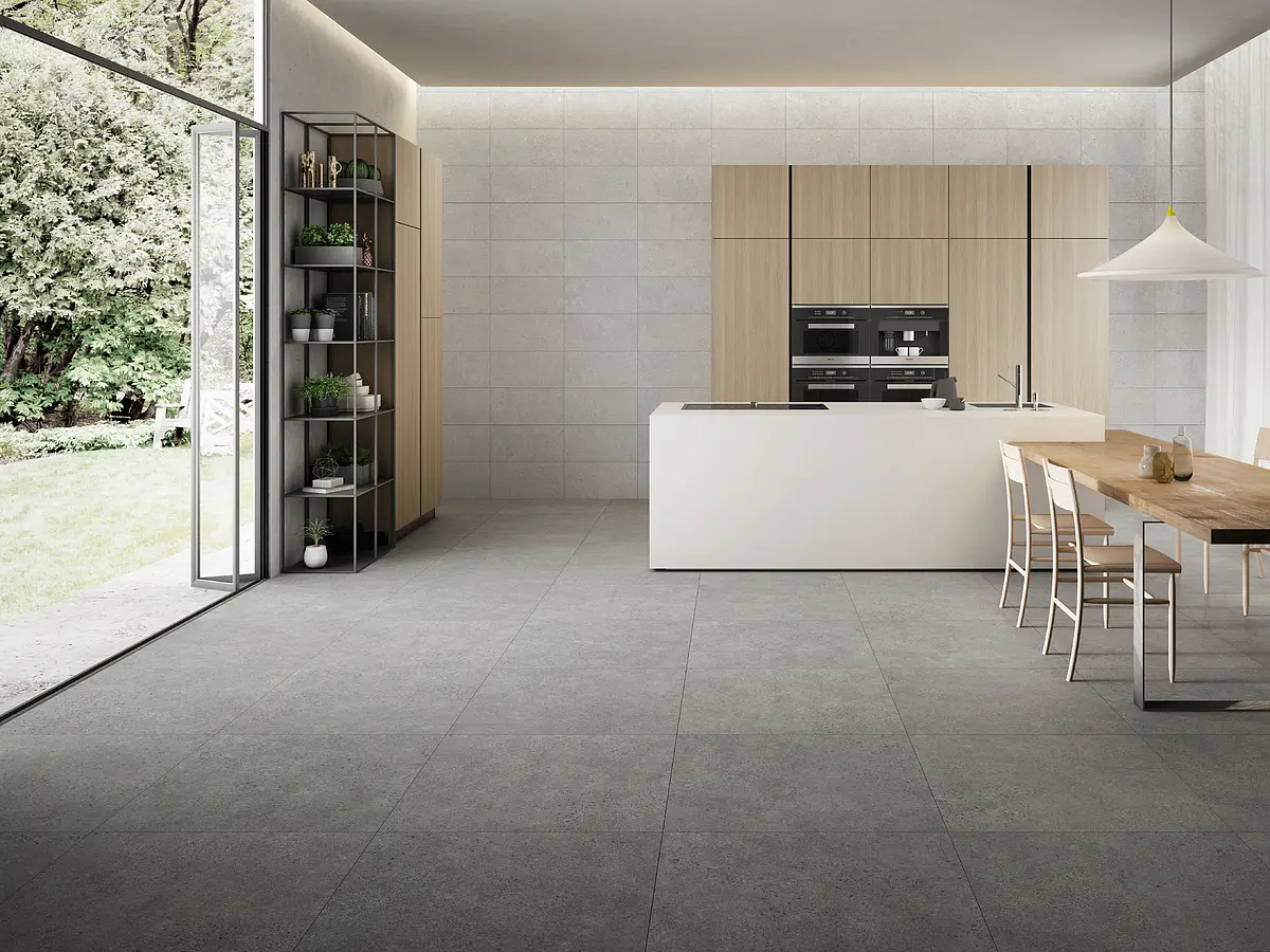 Background tile, Effect concrete,granite, Color grey, Unglazed porcelain stoneware, 80x80 cm, Finish antislip