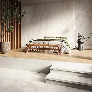 Background tile, Effect statuario, Color white, Unglazed porcelain stoneware, 120x120 cm, Finish antislip