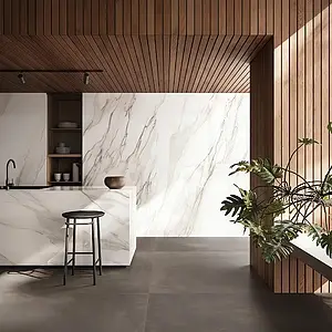 Background tile, Effect statuario, Color white, Unglazed porcelain stoneware, 120x280 cm, Finish polished