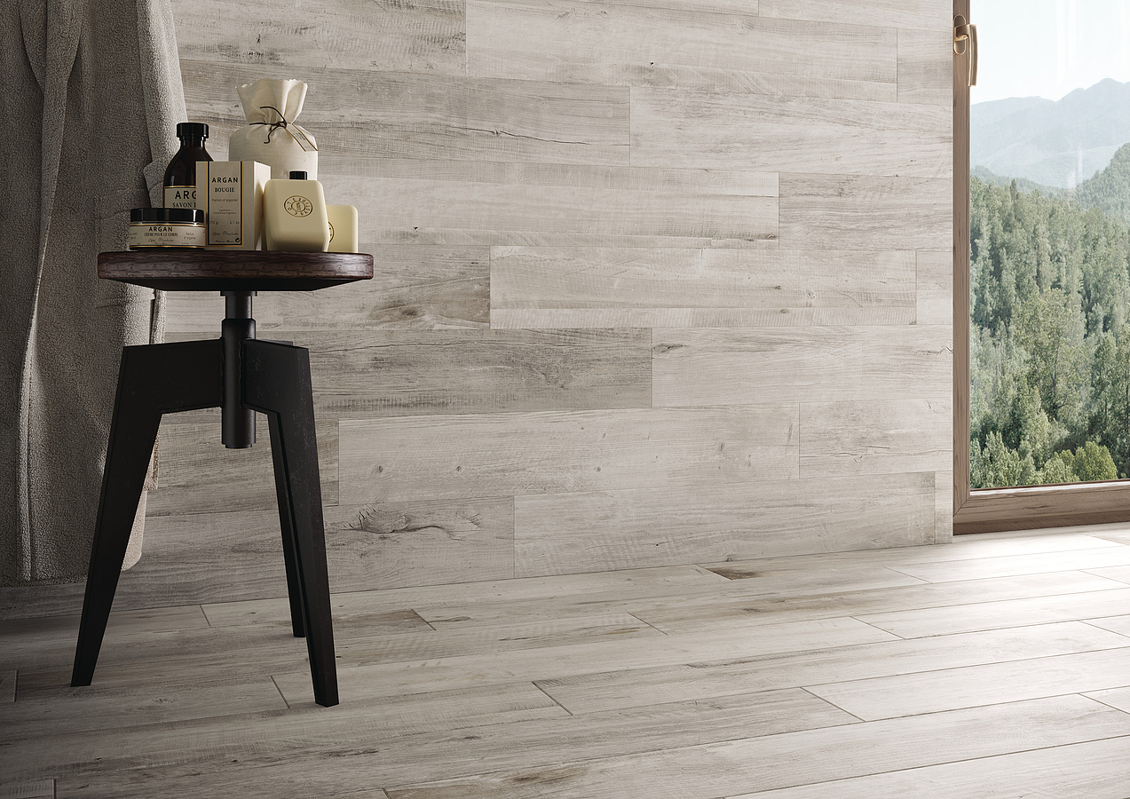 Cerdomus-baita-3Living room, Outdoors, Public spaces, Bathroom, Wood effect effect, Unglazed porcelain stoneware, wall & floor, Slip-resistance R10, Rectified edge, Shade variation V4