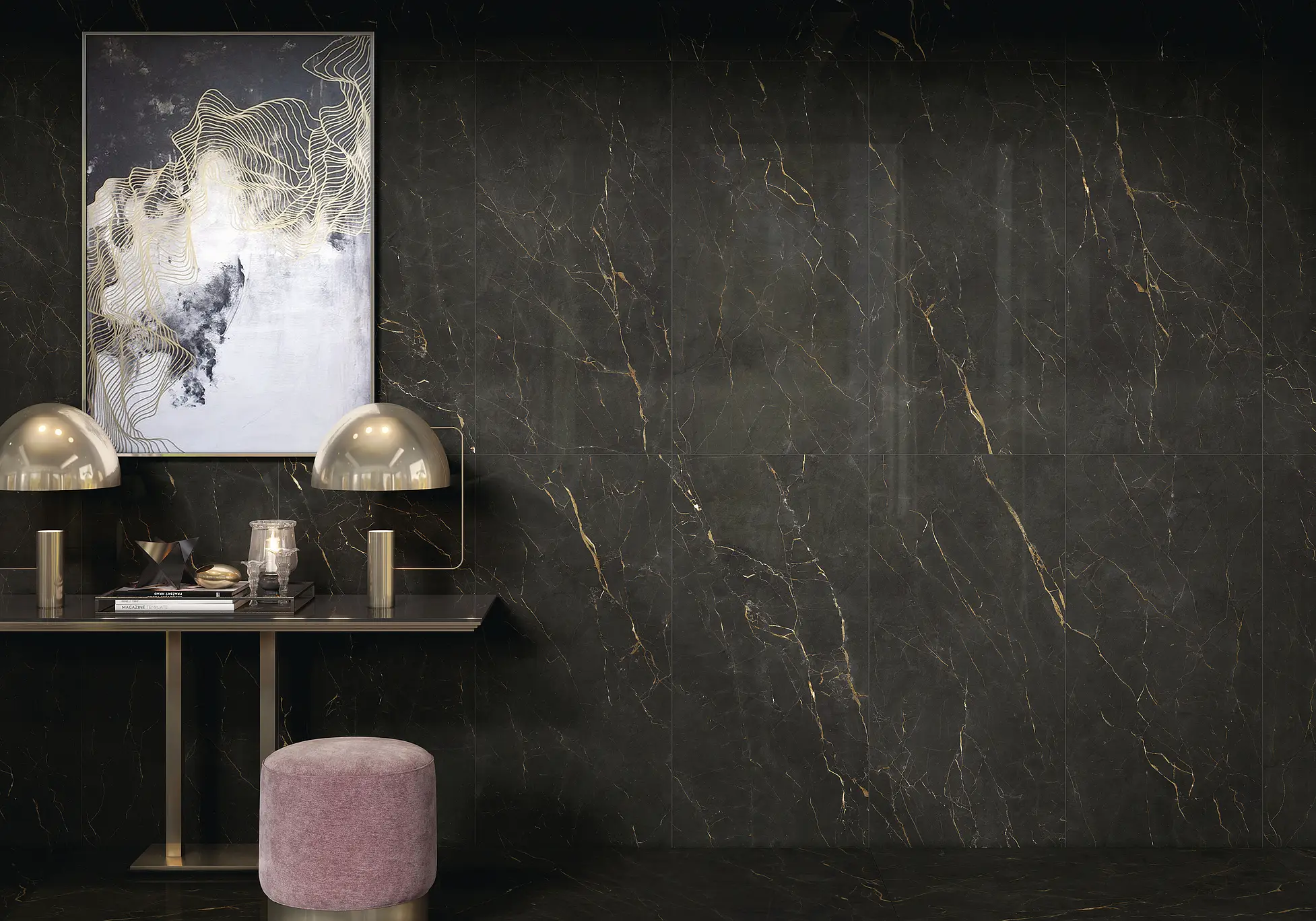 Background tile, Effect other marbles, Color black, Unglazed porcelain stoneware, 60x120 cm, Finish polished