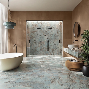 Background tile, Effect amazonite, Color sky blue, Unglazed porcelain stoneware, 120x280 cm, Finish matte