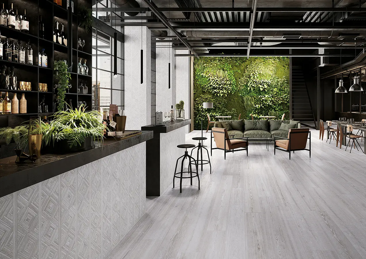 Background tile, Effect wood, Color grey, Unglazed porcelain stoneware, 20x120 cm, Finish antislip
