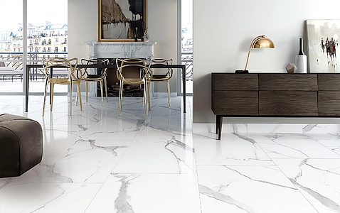 Background tile, Effect statuario, Color white, Unglazed porcelain stoneware, 60x120 cm, Finish polished