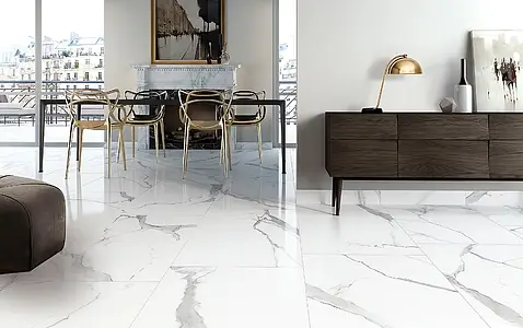 Background tile, Effect statuario, Color white, Unglazed porcelain stoneware, 60x120 cm, Finish polished