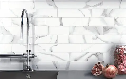 Background tile, Effect statuario, Color white, Unglazed porcelain stoneware, 30x60 cm, Finish polished
