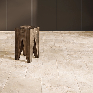 Background tile, Effect travertine, Color beige, Unglazed porcelain stoneware, 20x20 cm, Finish antislip