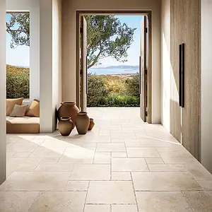 Background tile, Effect travertine, Color beige, Unglazed porcelain stoneware, 20x20 cm, Finish antislip