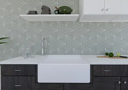 Background tile, Effect faux encaustic tiles, Color green, Glazed porcelain stoneware, 22.5x25.9 cm, Finish antislip