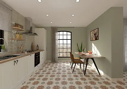 Background tile, Effect faux encaustic tiles, Color green,beige, Glazed porcelain stoneware, 22.5x22.5 cm, Finish antislip