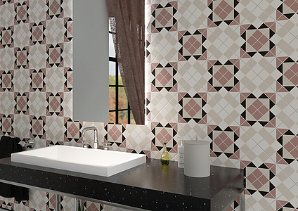 Background tile, Effect faux encaustic tiles, Color multicolor, Glazed porcelain stoneware, 22.5x22.5 cm, Finish antislip