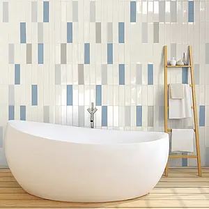 Background tile, Color white, Glazed porcelain stoneware, 6x25 cm, Finish matte