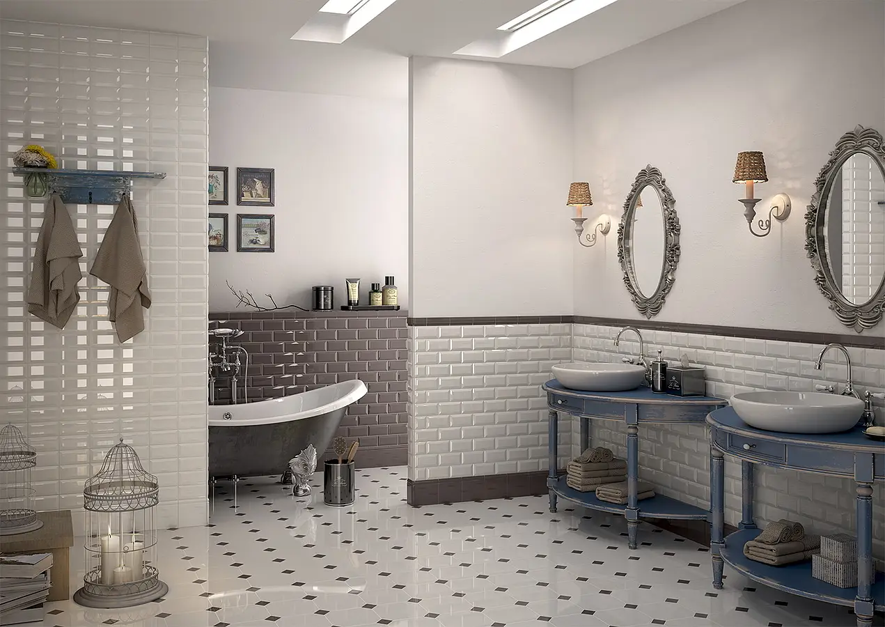 Background tile, Effect unicolor, Color white, Style metro, Glazed porcelain stoneware, 7.5x15 cm, Finish glossy