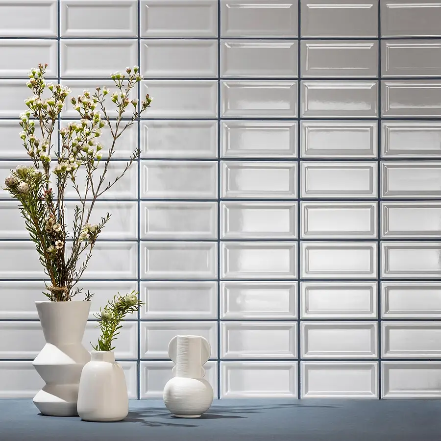 Background tile, Effect unicolor, Color white, Glazed porcelain stoneware, 7.5x15 cm, Finish glossy