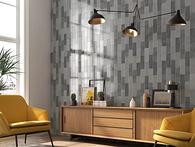 Background tile, Effect unicolor, Color grey,black, Ceramics, 7.5x22.5 cm, Finish glossy