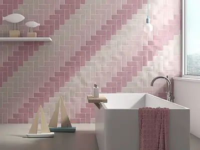 Background tile, Effect unicolor, Color pink, Style handmade, Ceramics, 7.5x15 cm, Finish matte