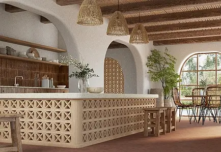 Lattice brick, Color beige, Unglazed porcelain stoneware, 15x15 cm, Finish matte