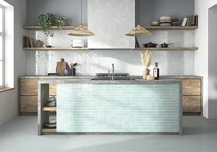 Background tile, Color white, Style zellige, Ceramics, 5x15 cm, Finish glossy