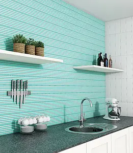 Background tile, Effect unicolor, Color green,sky blue, Ceramics, 11.25x45 cm, Finish glossy