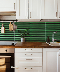 Background tile, Effect unicolor, Color green, Ceramics, 11.25x45 cm, Finish glossy
