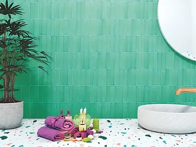 Background tile, Effect unicolor, Color green, Style handmade,zellige, Ceramics, 5x20 cm, Finish Honed