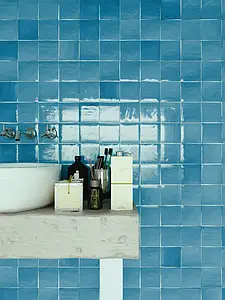 Background tile, Effect unicolor, Color sky blue, Style handmade,zellige, Ceramics, 10x10 cm, Finish Honed