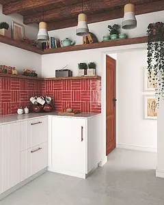 Background tile, Effect unicolor, Color red, Style handmade,zellige, Ceramics, 5x20 cm, Finish Honed