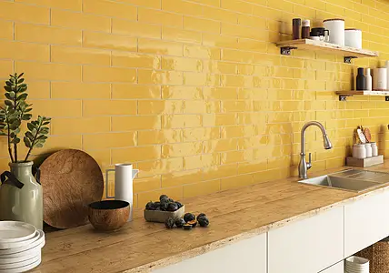 Carrelage, Teinte jaune, Céramique, 7.5x30 cm, Surface brillante