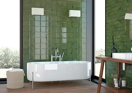 Фоновая плитка, Цвет зелёный, Стиль зелидж, Керамика, 7.5x30 см, Поверхность глянцевая