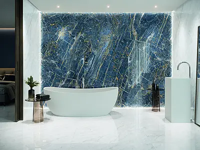 Bakgrundskakel, Textur sten,other marbles, Färg marinblå, Glaserad granitkeramik, 120x260 cm, Yta polerad