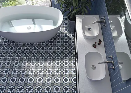 Background tile, Effect faux encaustic tiles, Color black,black & white, Glazed porcelain stoneware, 20x20 cm, Finish matte