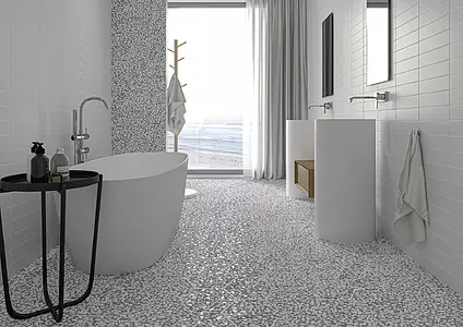 Background tile, Effect terrazzo, Color grey, Glazed porcelain stoneware, 23.2x26.7 cm, Finish matte