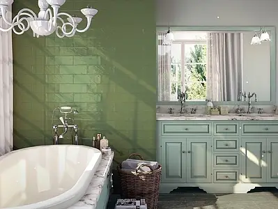 Background tile, Effect unicolor, Color green, Ceramics, 10x30.5 cm, Finish glossy