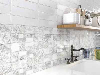 Color white, Background tile, Ceramics, 7.5x30 cm, Finish glossy