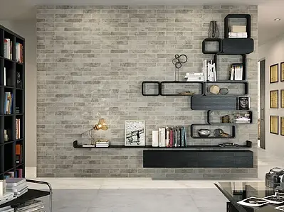 Background tile, Effect brick, Color grey, Glazed porcelain stoneware, 7x28 cm, Finish matte