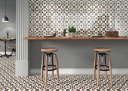 Background tile, Effect wood,faux encaustic tiles,other marbles, Color multicolor, Glazed porcelain stoneware, 19.7x19.7 cm, Finish matte