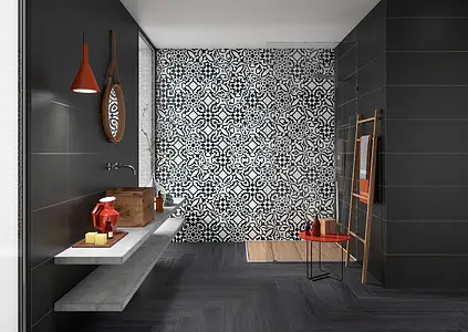 Background tile, Effect faux encaustic tiles, Color black & white, Style oriental, Glazed porcelain stoneware, 19.7x19.7 cm, Finish matte