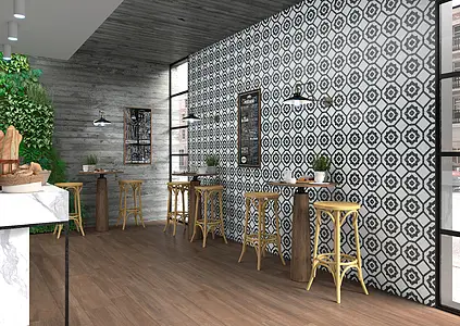 Background tile, Effect faux encaustic tiles, Color black & white, Glazed porcelain stoneware, 19.7x19.7 cm, Finish matte
