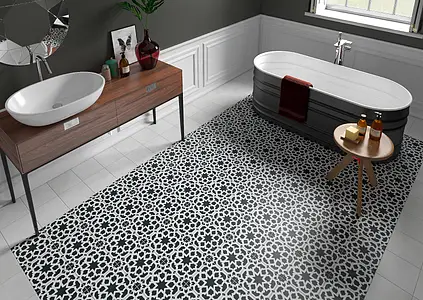 Background tile, Effect faux encaustic tiles, Color black & white, Style oriental, Glazed porcelain stoneware, 19.7x19.7 cm, Finish matte