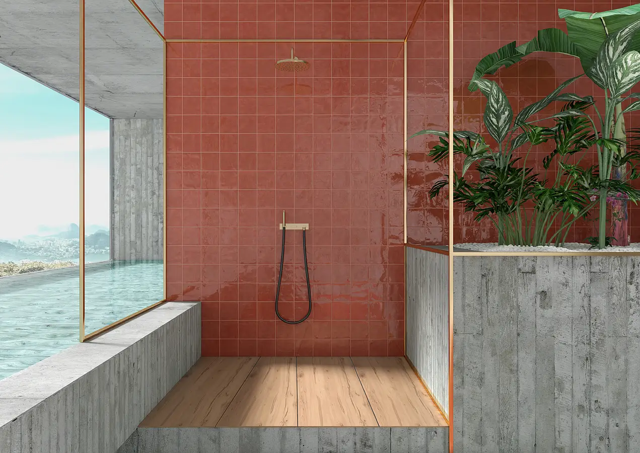 Background tile, Color brown, Glazed porcelain stoneware, 15x15 cm, Finish glossy