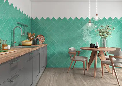 Background tile, Color green, Glazed porcelain stoneware, 15x15 cm, Finish glossy