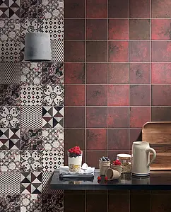 Background tile, Effect concrete, Color red, Glazed porcelain stoneware, 20x20 cm, Finish antislip