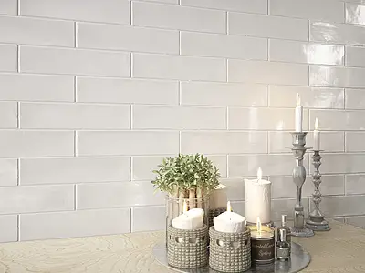 Background tile, Effect unicolor, Color white, Style handmade, Ceramics, 7.5x30 cm, Finish glossy