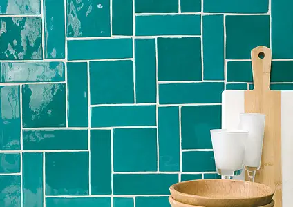 Background tile, Effect unicolor, Color green,sky blue, Style handmade,zellige, Ceramics, 5x15 cm, Finish glossy