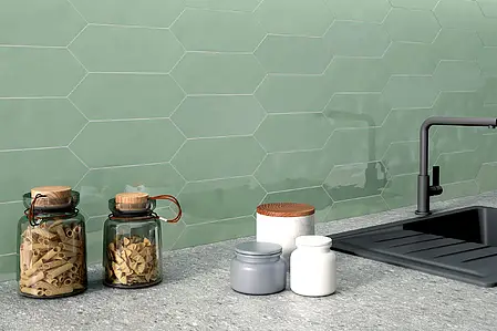 Background tile, Effect unicolor, Color green, Ceramics, 10x30 cm, Finish glossy