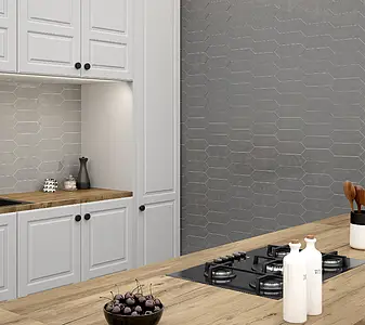 Background tile, Effect unicolor, Color grey,white, Ceramics, 10x30 cm, Finish glossy