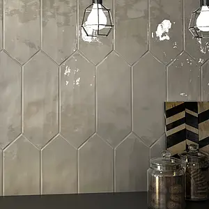 Background tile, Effect unicolor, Color grey,white, Ceramics, 10x30 cm, Finish glossy