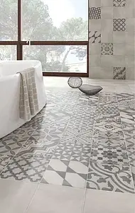 Grundflise, Effekt marokkanske fliser, Farve grå, Stil patchwork, Glaseret porcelænsstentøj, 25x25 cm, Overflade Sleben