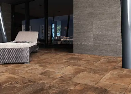 Background tile, Effect terracotta, Color brown, Glazed porcelain stoneware, 100x100 cm, Finish antislip